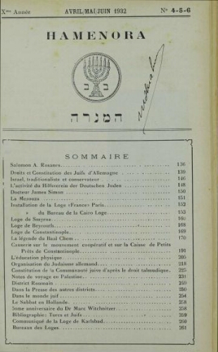 Hamenora. avril - juin 1932 Vol 10 N° 04-05-06